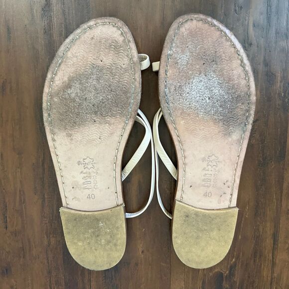 Capri Hand Crafted Toe Ring Ankle Strap Sandals Cream Leather ITALY - Picture 8 of 9